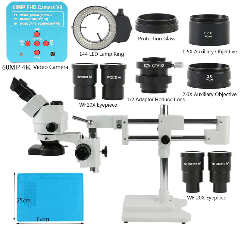 Stereo Trinocular Microscope Pcb - 3,5X 90X 180X Simul-Focus двойная стрела-подставка