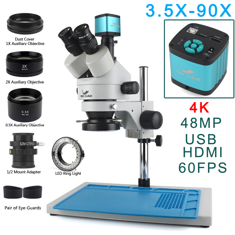 3,5X-90X симфокальный стерео т – обзор и цена Stereo Trinocular Microscope Pcb