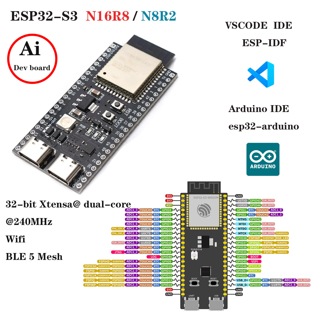 Платы разработки ESP32-S3 с ко – обзор и цена Esp32 S3 Development Board Lot